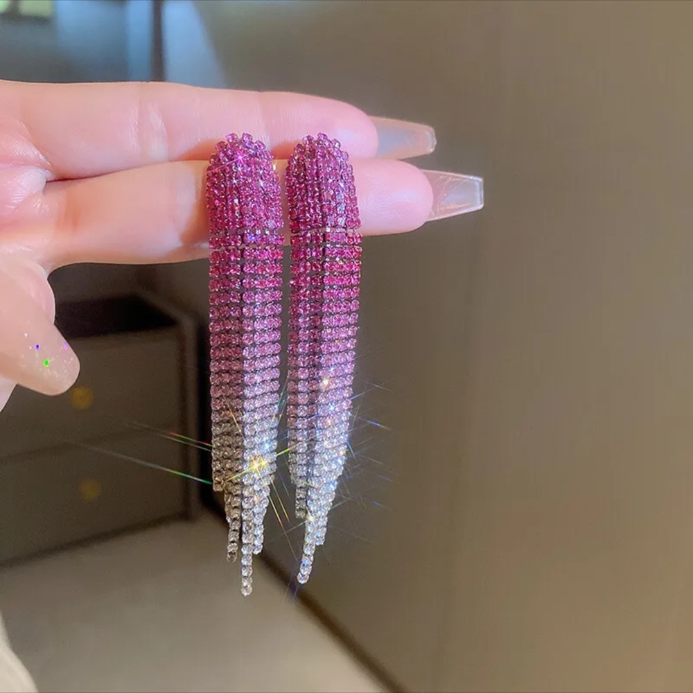 Silver Pink & Clear Rhinestone Earrings